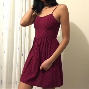 h&m maroon x-pattern dress